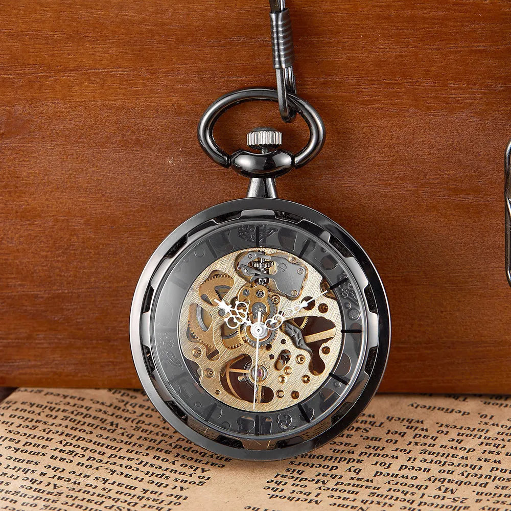 Vintage Transparent Hollow Women Men Skeleton Mechanical Pocket Watch Hand Winding With Waist Belts Chains Gift Watches Clock