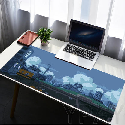 Pixel Mouse Pad Japan Street Large Gamer Mousepad Keyboard Mat Office Mouse Mats Rubber Slipamt Deskpad XXL Table Mat