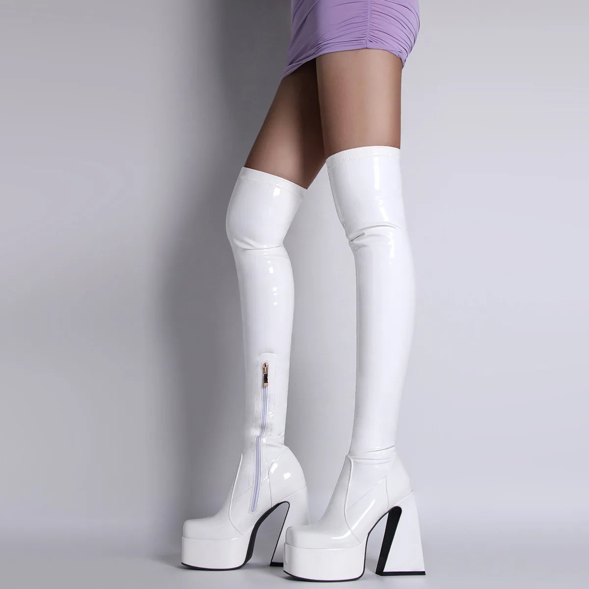 Thin Leg Thick Heels Platform Shoes Women's 2025 Summer Autumn Over the Knee Boots Candy Color Patent Leather Super High Heels