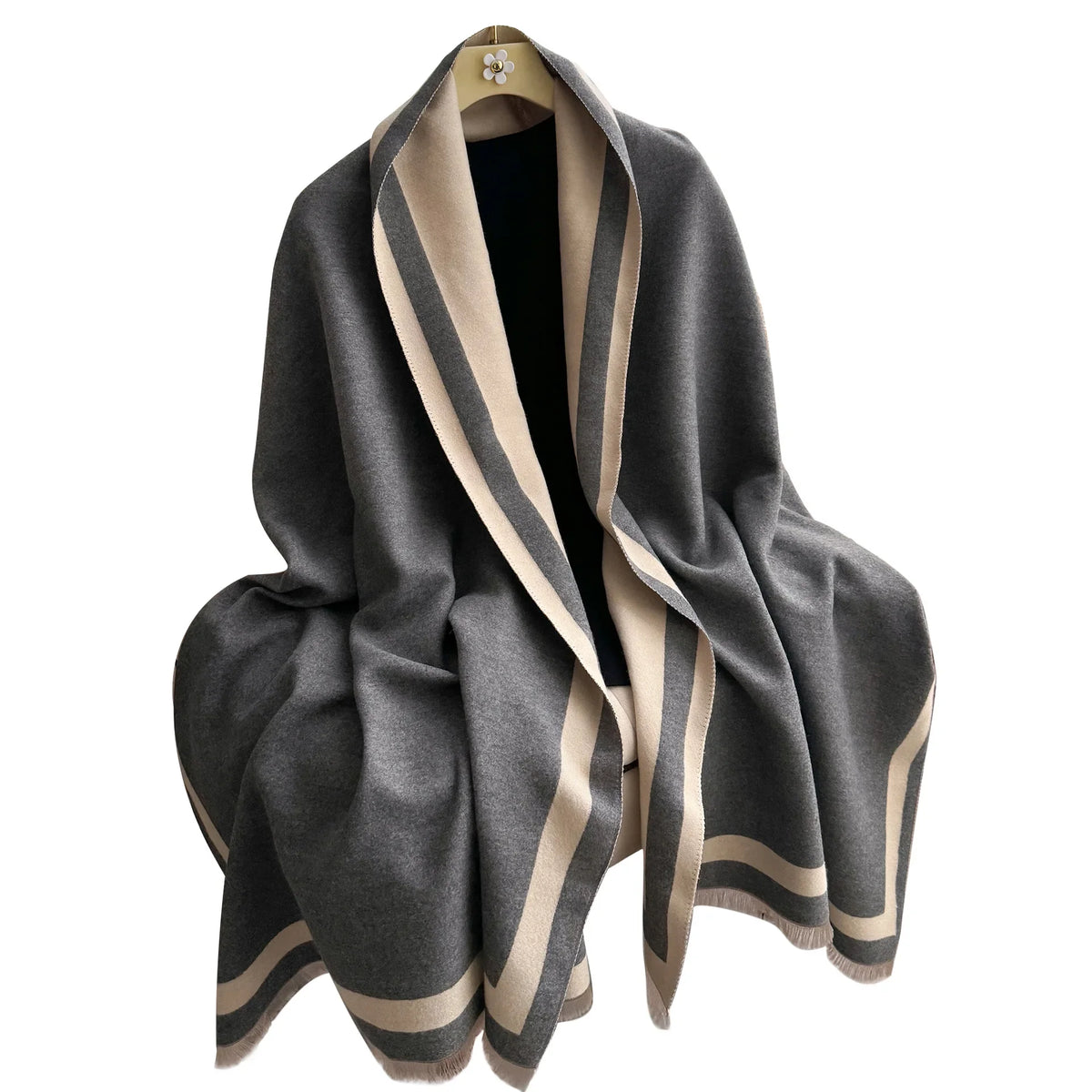 Women's Reversible Two-Tone Scarf, Plush Soft Winter Shawl & Neck Warmer, Double Sided Elegant Fall Wrap