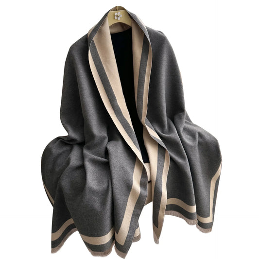 Women's Reversible Two-Tone Scarf, Plush Soft Winter Shawl & Neck Warmer, Double Sided Elegant Fall Wrap