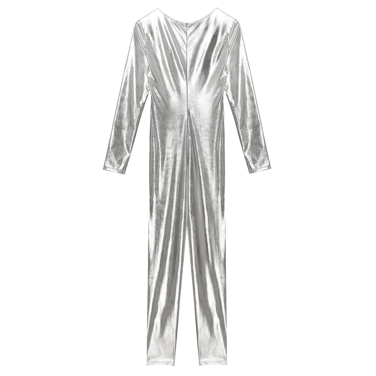 Womens Metallic Shiny Bodysuit Clubwear Long Sleeve Slim Fit Full Body Jumpsuit Nightclub Rave Party Musci Festival Costumes