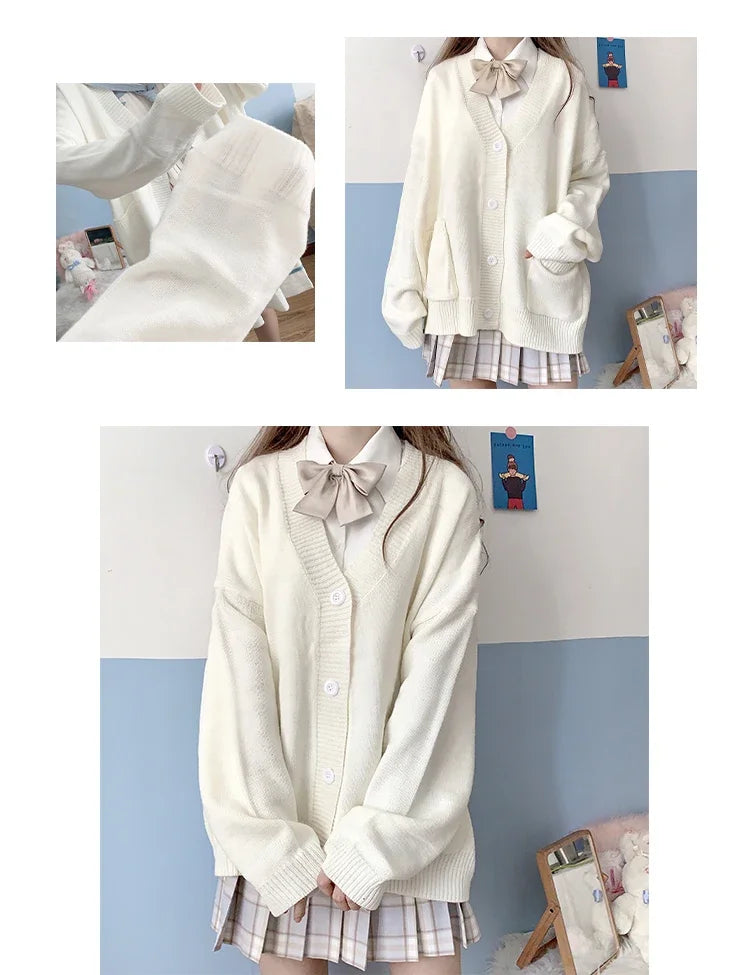 Japan School Sweater Spring Autumn V-neck Cotton Knitted Sweater College Style JK Uniform Cardigan 5 Color Student Girls Cosplay