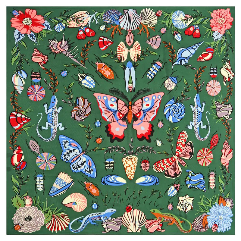 130CM Silk Scarf Women Horse Head Print Stoles Square Scarves Wraps Large Bandana Kerchief Hijabs Female Silk Foulards Sjaal