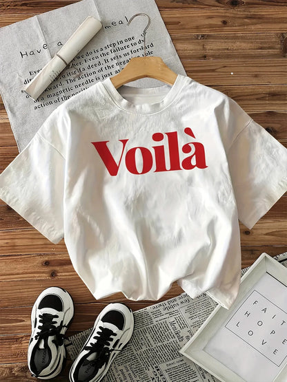 100% Cotton Voila Letter Print Streetwear T-Shirts Female T Shirts Egirl Korean Fashion Graphic Tees Tops Women Clothing