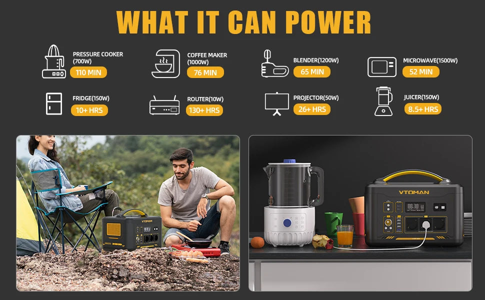 VTOMAN JUMP 2200 / JUMP 1800 Portable Power Station 828/1548Wh LiFeP04 Battery Solar Generator Solar for Home Outdoor Camping