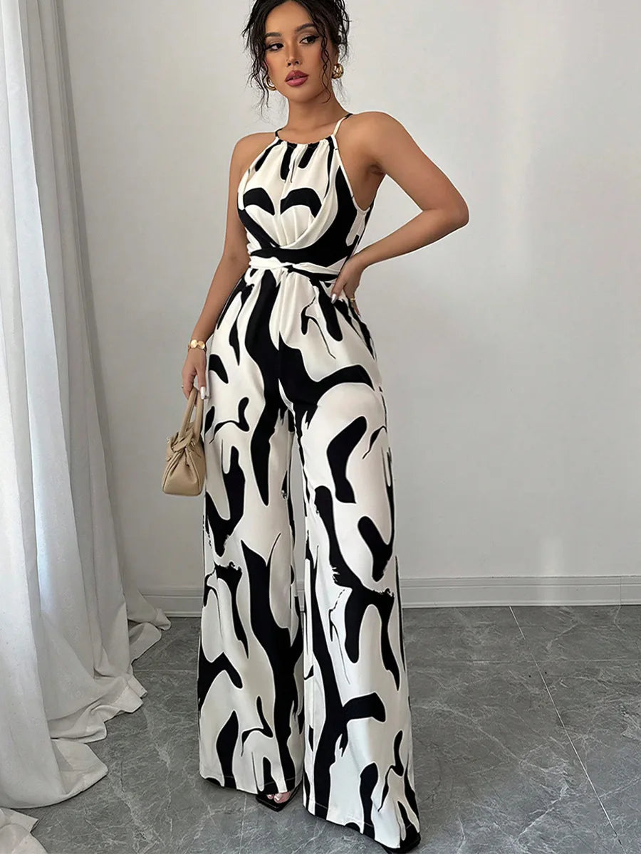 Summer Women's Sexy Halter Neck Jumpsuit Casual Pants Jump Suits For Women Geometric Print Jumpsuit Party Outfits For Women