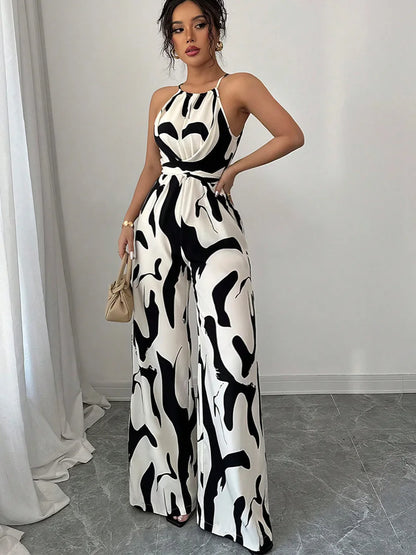Summer Women's Sexy Halter Neck Jumpsuit Casual Pants Jump Suits For Women Geometric Print Jumpsuit Party Outfits For Women