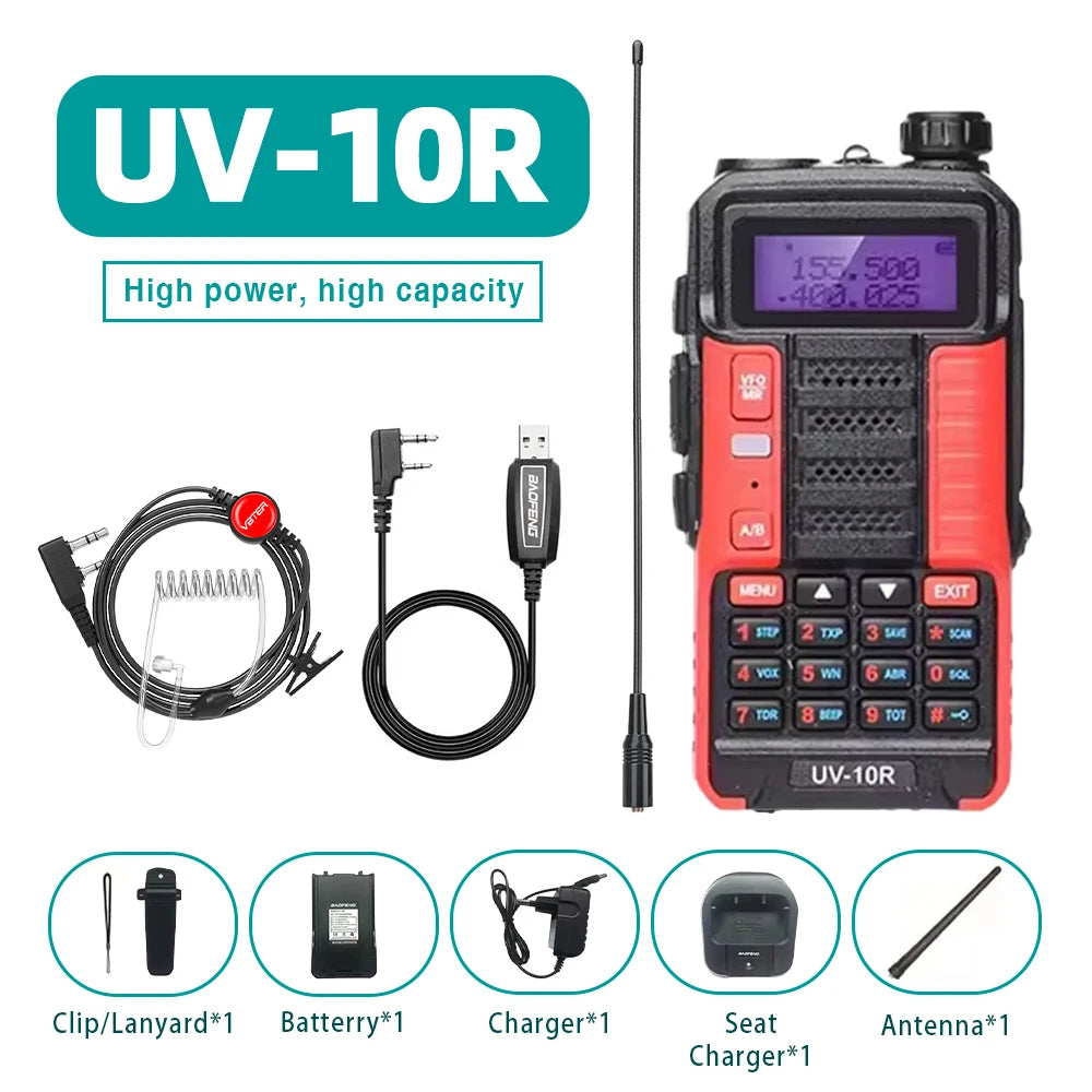 Baofeng UV-10R High Power Walkie Talkie 999CH FM Radio Flashlight VOX Portable Outdoor Hunting Construction Two Way Radio