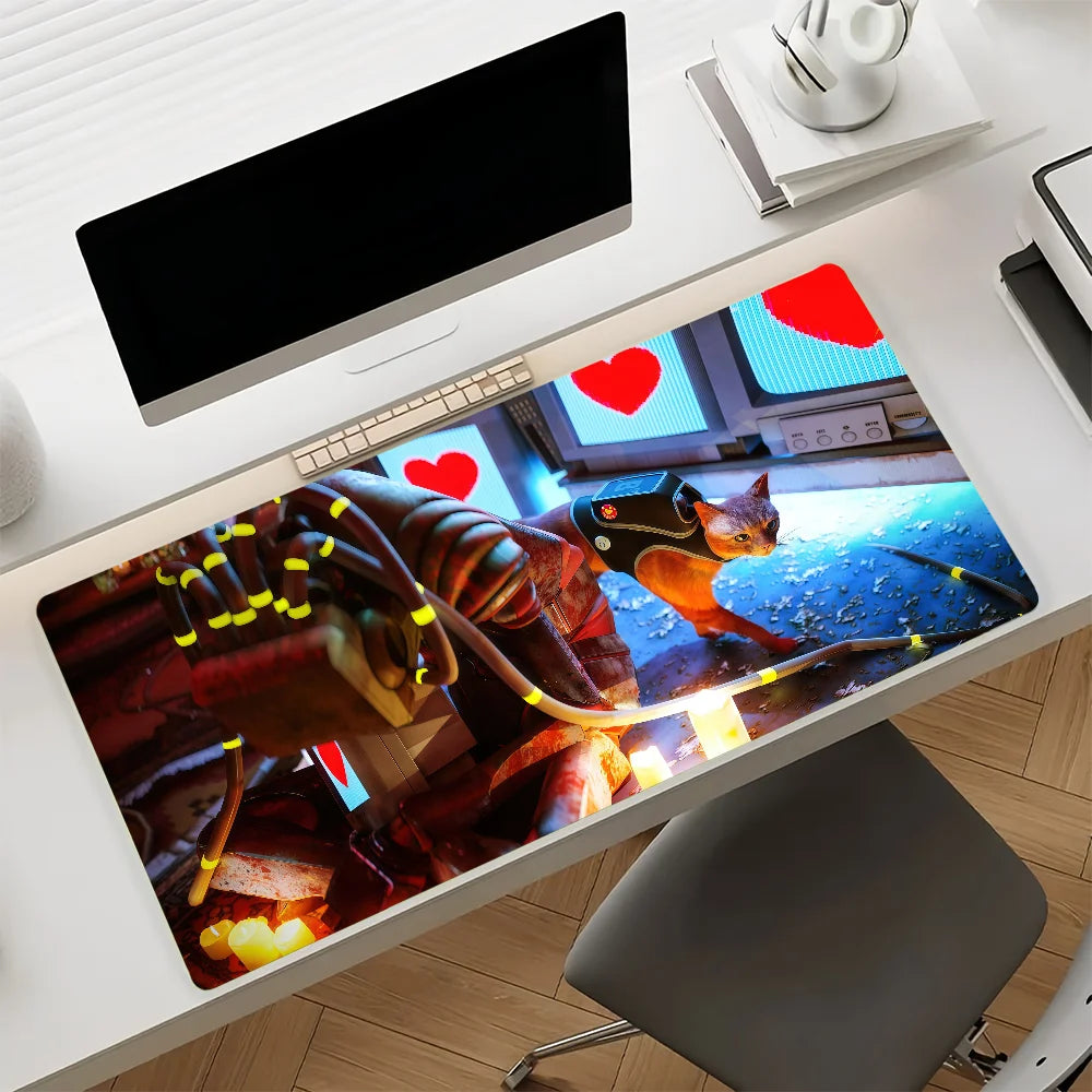 S-Stray Cat Adventure Game Mouse Pad Anti Slip Rubber Edge Locked Thickened Laptop Gaming Desk Mat