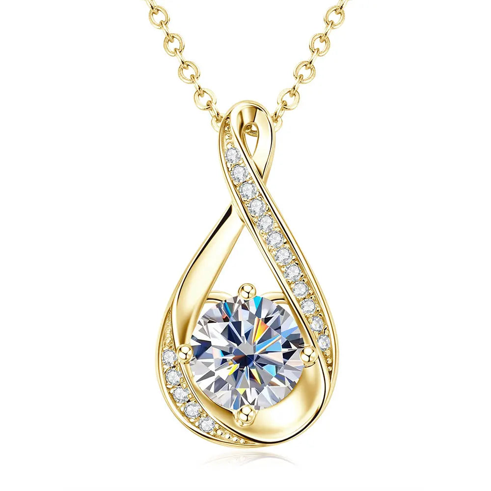 Lnngy 8MM 2.0CT Round Cut Moissanite Necklace 14K Gold Filled Infinity Pendant Necklace for Women Wedding Jewelry Gift