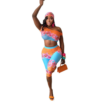 CM.YAYA Fashion Women's Set Short Sleeve Floral Print Tops and Calf Length Pants 2026 Beach Two 2 Piece Sets Outfits Tracksuit