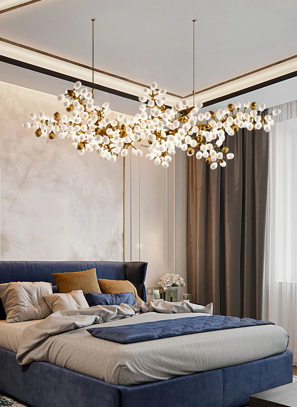 Nordic Luxury Grapes Bunch Hanging Chandelier Lamp for Dining Room Living Room Loft Villa Hotel Hall Decor Pendant Lights