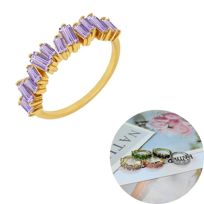 24K Gold Plated Colorful Crystal Gold Rings Turquoise Engagement Wedding Anniversary Ring Light Luxury Fashion Jewelry Gifts A40