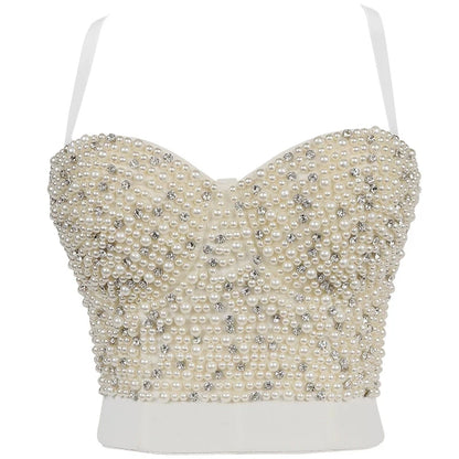 Quality Pearl Tank Tops Rhinestone Women Crop Top Club Clothes Streetwear Y2K Corset Woman Shaper Camis Fashion Feamale Clothing