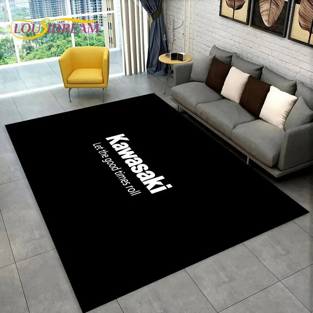 Kawasaki NEW 3D Motorcycle Pattern Carpet Living Room Decor Home Area Rug Flannel Floor Mat Non-Slip Doormat for Home Decor Rug