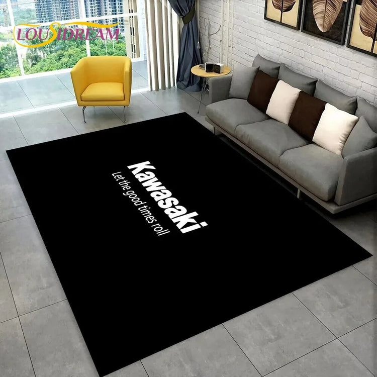 Kawasaki NEW 3D Motorcycle Pattern Carpet Living Room Decor Home Area Rug Flannel Floor Mat Non-Slip Doormat for Home Decor Rug