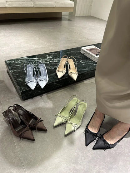 Designer Luxury Summer Women Sandals Fashion Pointed Toe Butterfly-knot Shoes Ladies Elegant High Heels Party Club Sandalias