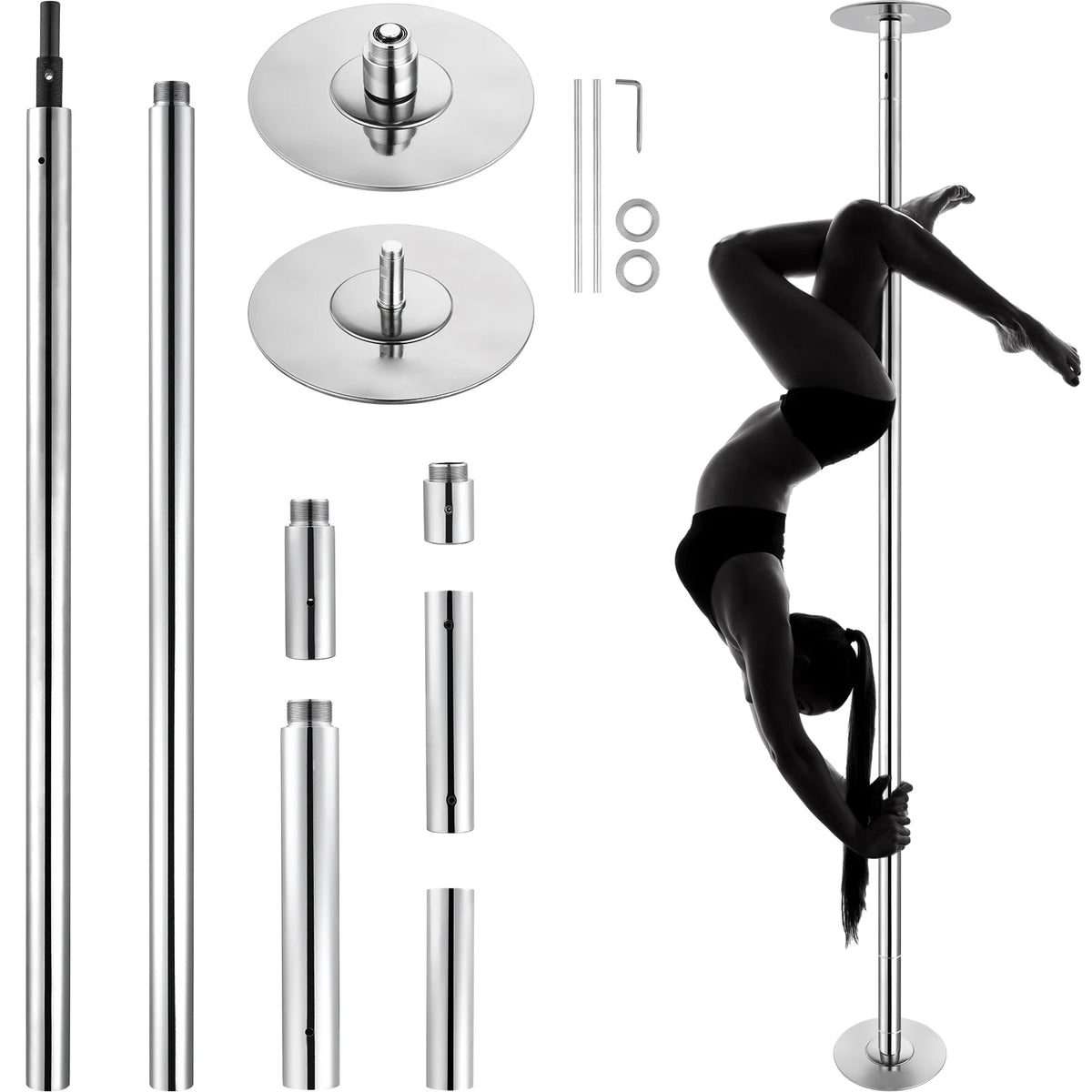 SucceBuy Professional Dancing Pole Spinning Static Dancing Pole Kit Portable Removable Pole 45mm Heavy-Duty Stainless Steel Pole