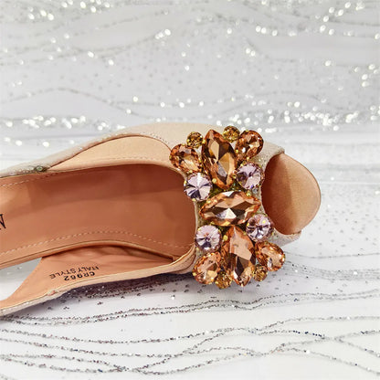 Elegant Orange Color 2025 Rhinestone High-Heels Shoes & Handbag Set – Luxury Wedding & Party Accessories