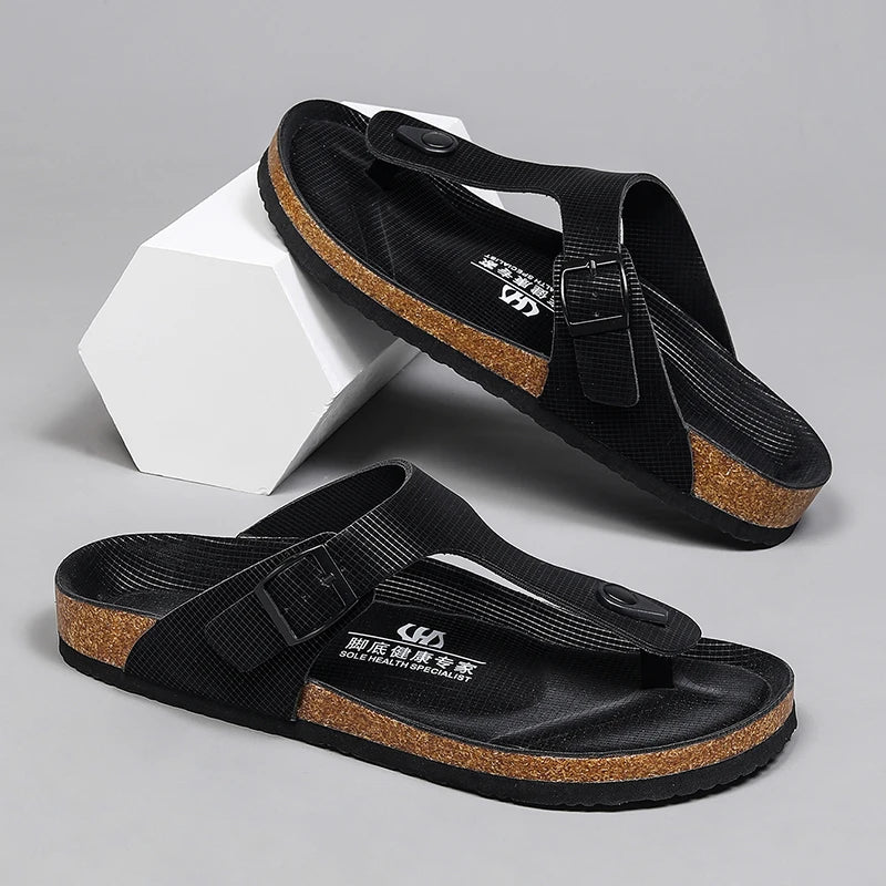 All-match Flats Beach Slippers Mens Thick Sole Men Cork Luxury Sandals Beach Vacation Comfort Shoes Slip on Flip Flops for Men