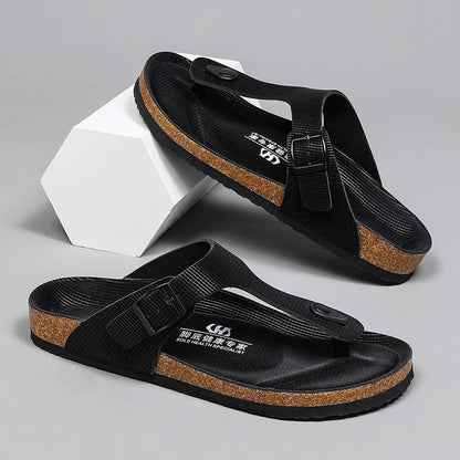 All-match Flats Beach Slippers Mens Thick Sole Men Cork Luxury Sandals Beach Vacation Comfort Shoes Slip on Flip Flops for Men