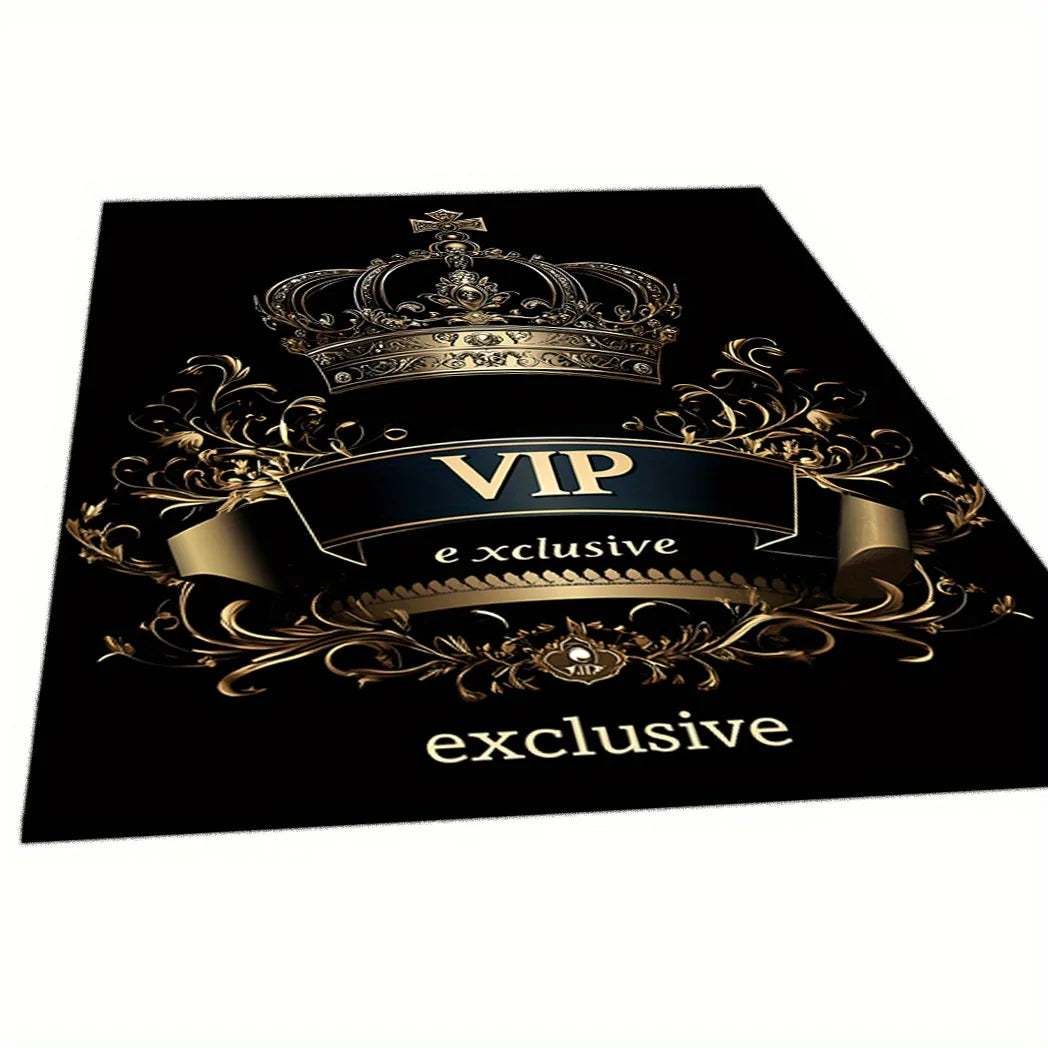 Exclusive Gold Crown Area Mat - Washable Rug for Living Room Bedroom Kitchen, Elegant Indoor Floor Decor