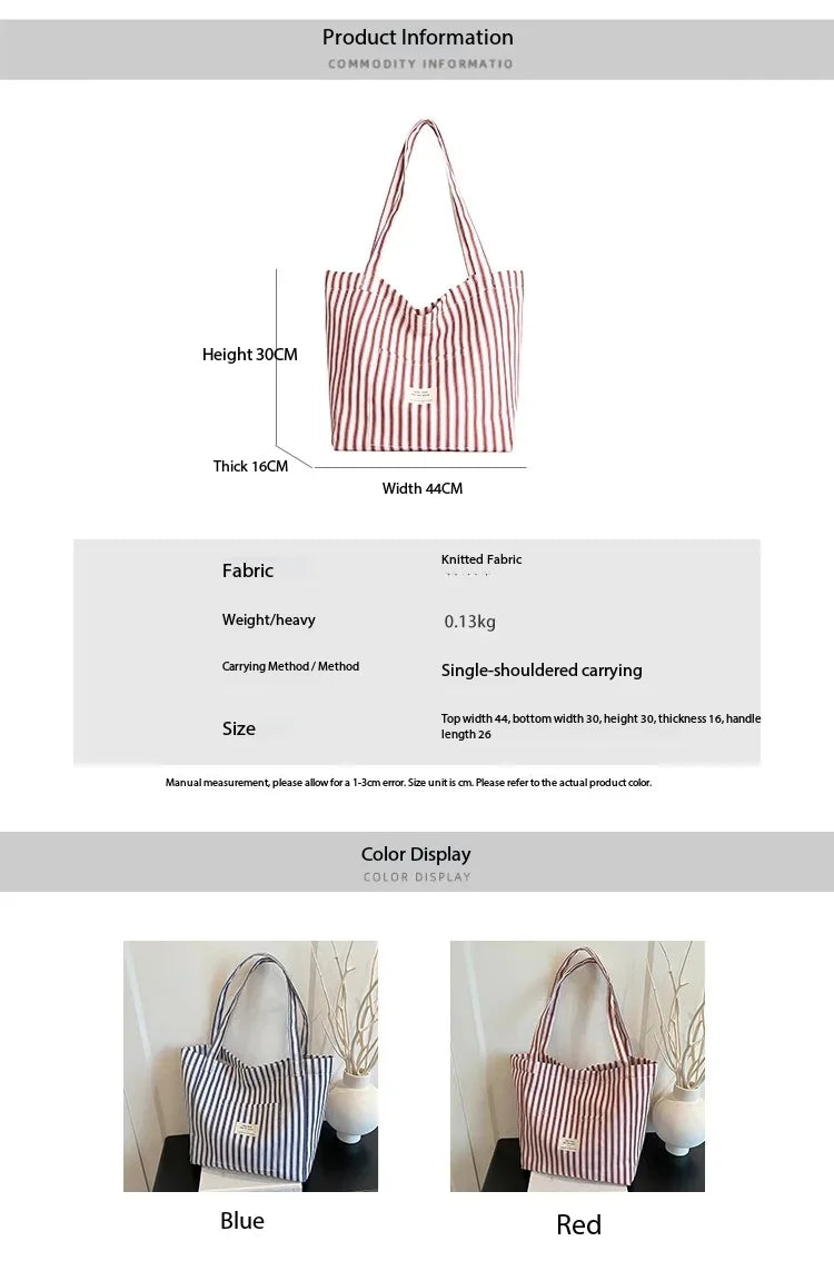 Contrast Color Stripes Women Shoulder Bags Versatile Ladies Large Capacity Tote Bag Lightweight Portable Female Shopping Handbag