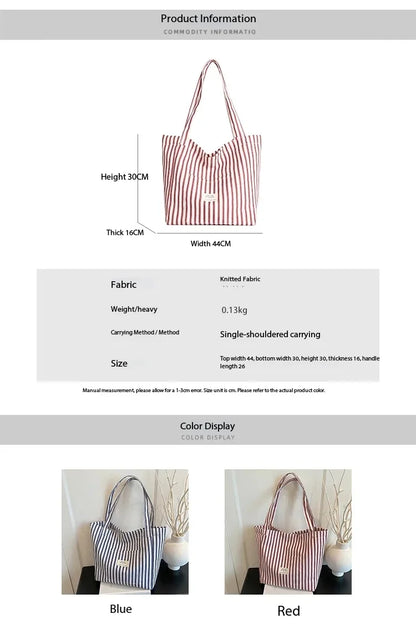 Contrast Color Stripes Women Shoulder Bags Versatile Ladies Large Capacity Tote Bag Lightweight Portable Female Shopping Handbag