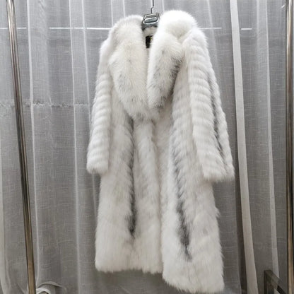 2025 Women's Real Fox Fur Winter Coat X-Long Natural Fluffy Luxe Jacket Streetwear Fashion