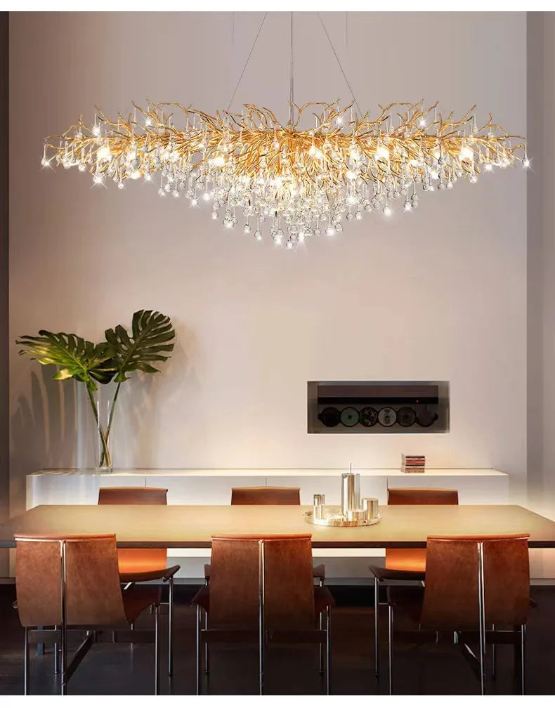 Rectangle Luxury Gold Crystal Chandelier For Dining Living Room Lobby Kitchen Table Modern Lurxy Gold Crystal Celling Chandelier