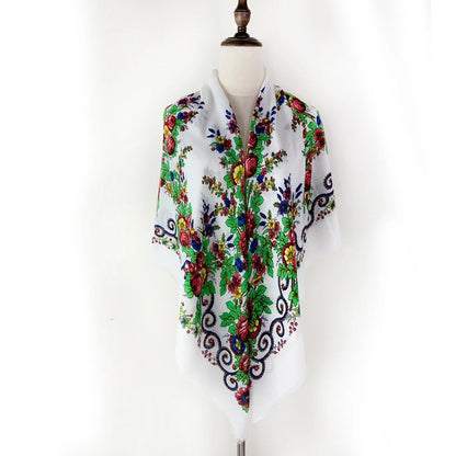 120*120cm Breathable Thin Russian Square Scarf Women Luxury Floral Print Bandana Shawl Foulard Female Beach Scarves Wraps