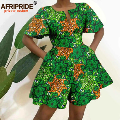 2026 African Clothes for Women Short Sleeve High Waist Print Jumpsuit Casual Cotton Summer Outfits Rompers Playsuits A2329001
