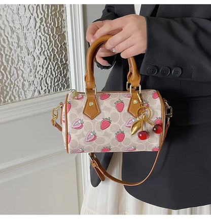 2026 Luxury Designers Crossbody Bags Cherry Pattern PU Leather Boston Handbag Shoulder Bags Bolsos Mujer Bags Woman Tote Bag