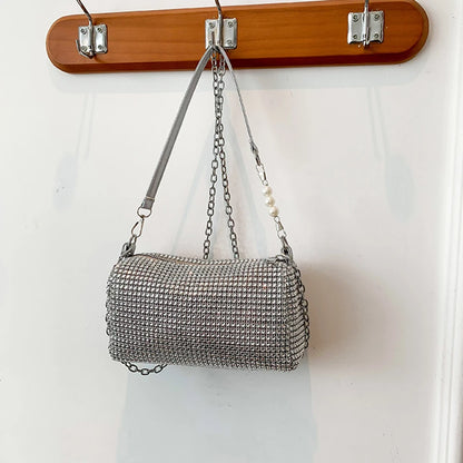 Allover Rhinestone Bucket Bag Waterproof Lightweight Women Crossbody Bag Mini All-match Glitter Chain Prom Purse for Ladies
