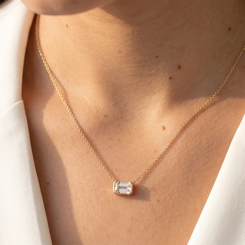 Bocarman S925 Sterling Silver with 14K Gold Plating Emerald Cut Moissanite Pendant D Color GRA VVS1 Step Cut Brilliance Refined