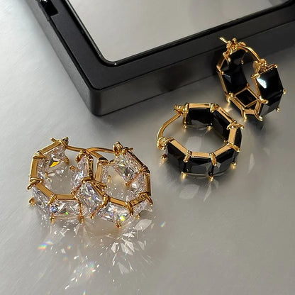 Golden Plated Cubic Zirconia Drop Hoop Earrings for Women Luxurious Fashion Huggies Party Jewelry Gifts