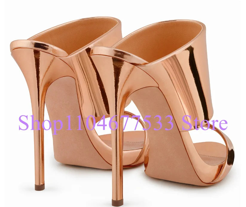 Fashion Stiletto Heel Lady Slipper Sandals Luxury Champagne Gold High Heels Sandals Shoes Woman Large Size Casual Sandals