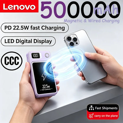 Lenovo PD22.5W Magnetic Wireless Large‑Capacity 500000mAh Portable Fast Charging External Battery Power Bank For iPhone Samsung