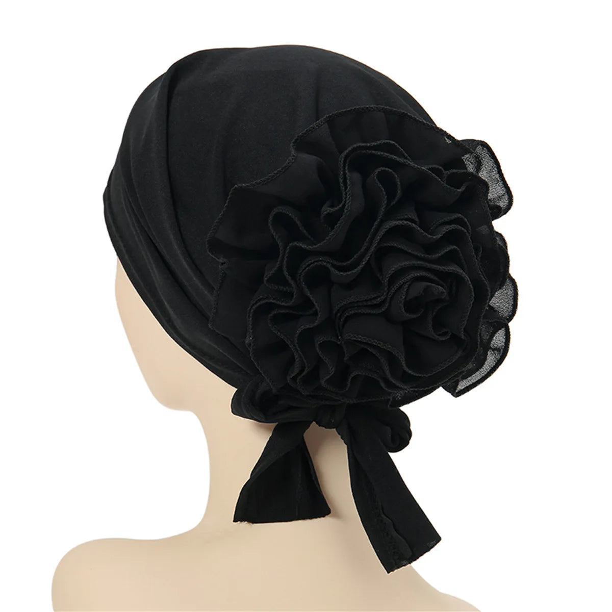 Fashionable Women's Hijabs Solid Color Hijab Turban Caps Chiffon Flower Decor Headwear Islamic Head Wrap Head Scarf Cap