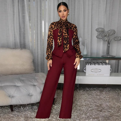 Doyerl Leopard Patchwork Shirt Style Jumpsuits Woman Elegant Vintage Long Sleeve High Waist One Piece Rompers Women Jumpsuit