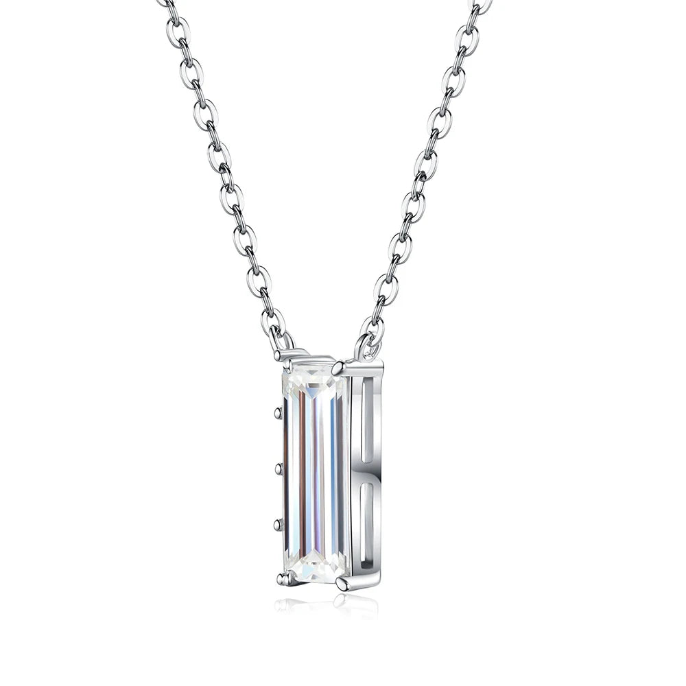 3CT Baguette Cut Moissanite Pendant Necklace for Women S925 Silver Plated 18K Lab Diamond Adjustable Chain Trendy Neck Jewelry