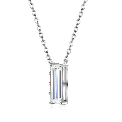 3CT Baguette Cut Moissanite Pendant Necklace for Women S925 Silver Plated 18K Lab Diamond Adjustable Chain Trendy Neck Jewelry