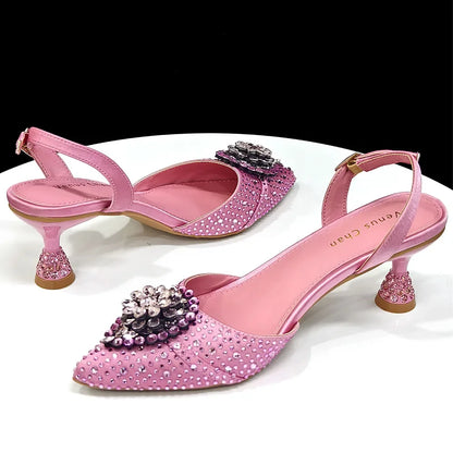 Elegant Women's Green Crystal Rhinestone Party Wedding Shoes & Evening Clutch Bag Set Pointed Toe Slingback Heels Sparkly Purse