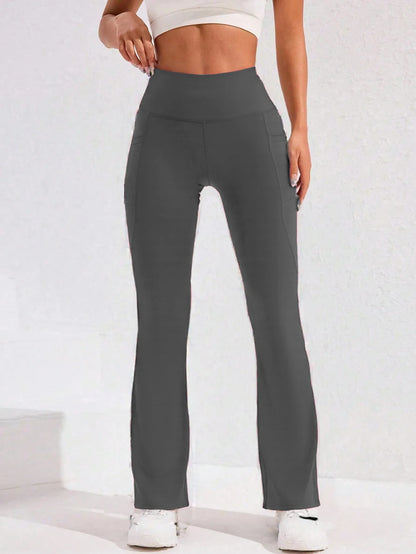High Waist Flare Leg Yoga Pants Women with Pocket Push Up Butt  Running Tights Wide Leg Pants Gym Outdoor Cycling Leggings