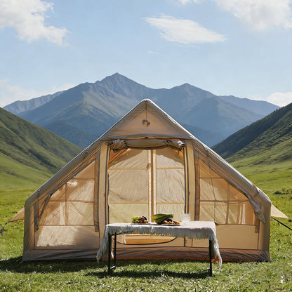 PAKICETUS Luxury Inflatable Camping Tent with Skylight Quick Setup Blow Up Tent with Air Pump 4-6 Persons Large Family Portable Outdoor Tent for Camping Hiking Backyard