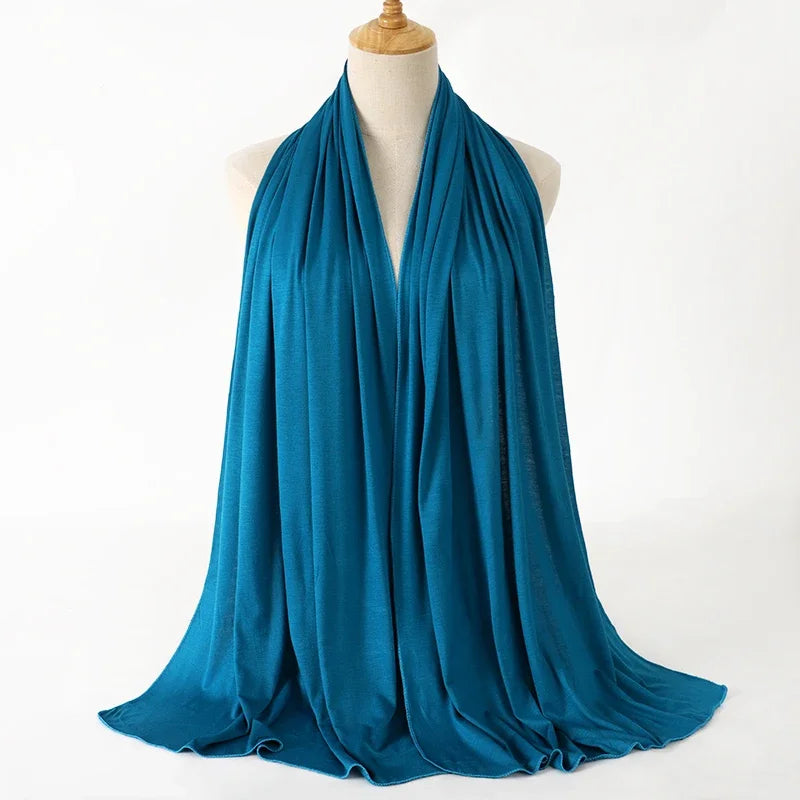 Womens Muslim Ramadan Fashion Modal Cotton Jersey Hijab Womens High Quality Solid Color Soft Hijab Long African Scarf
