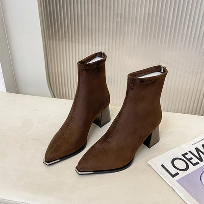 Winter Women Thick Heel Ankle Boots Fashion Pointed Toe Mordern Short Booties Street Style Party Stripper Female Shoes