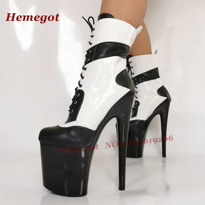 White Platform Lace-Up Ankle Boots Steel Pole Dance Performance Shoes Round Toe Stiletto High Heels Cross Tied Zip Women's Boots