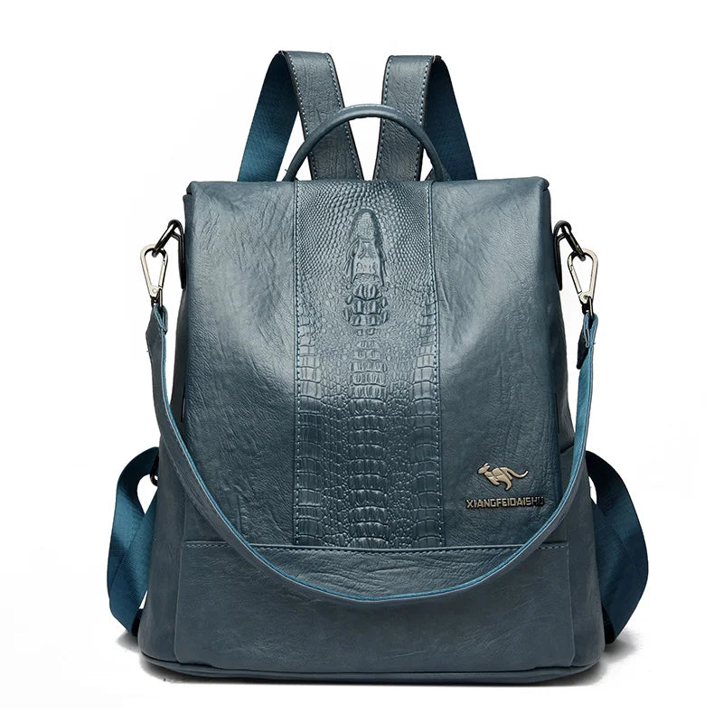 Women's Crocodile Pattern Backpack Leather School Bookbags for Girls Bagpack Large Capacity Designer Travel Rucksack Mochilas